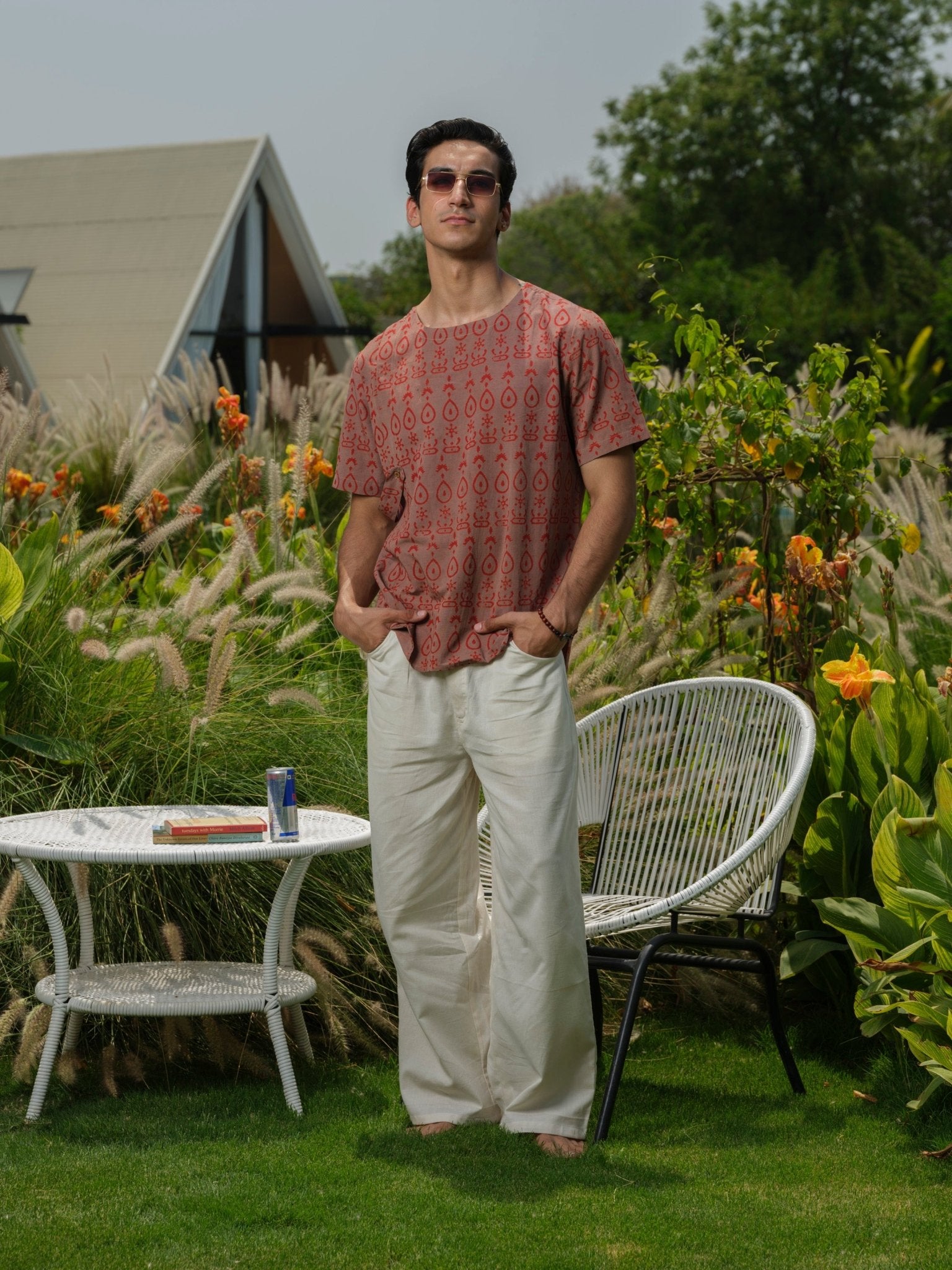 Tripundra - Block Print Tunic – Mens Tunic by Vasudhaa Vastrram available on Brown Living™. S . SKU: VVBLTH6S001M5003. Img 1.