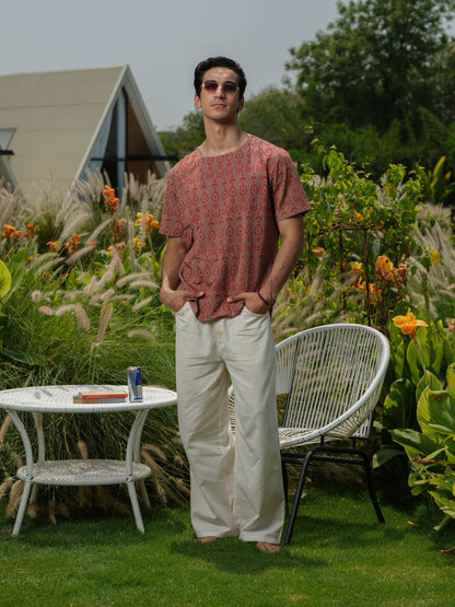 Tripundra - Block Print Tunic – Mens Tunic by Vasudhaa Vastrram available on Brown Living™. S . SKU: VVBLTH6S001M5003. Img 1.