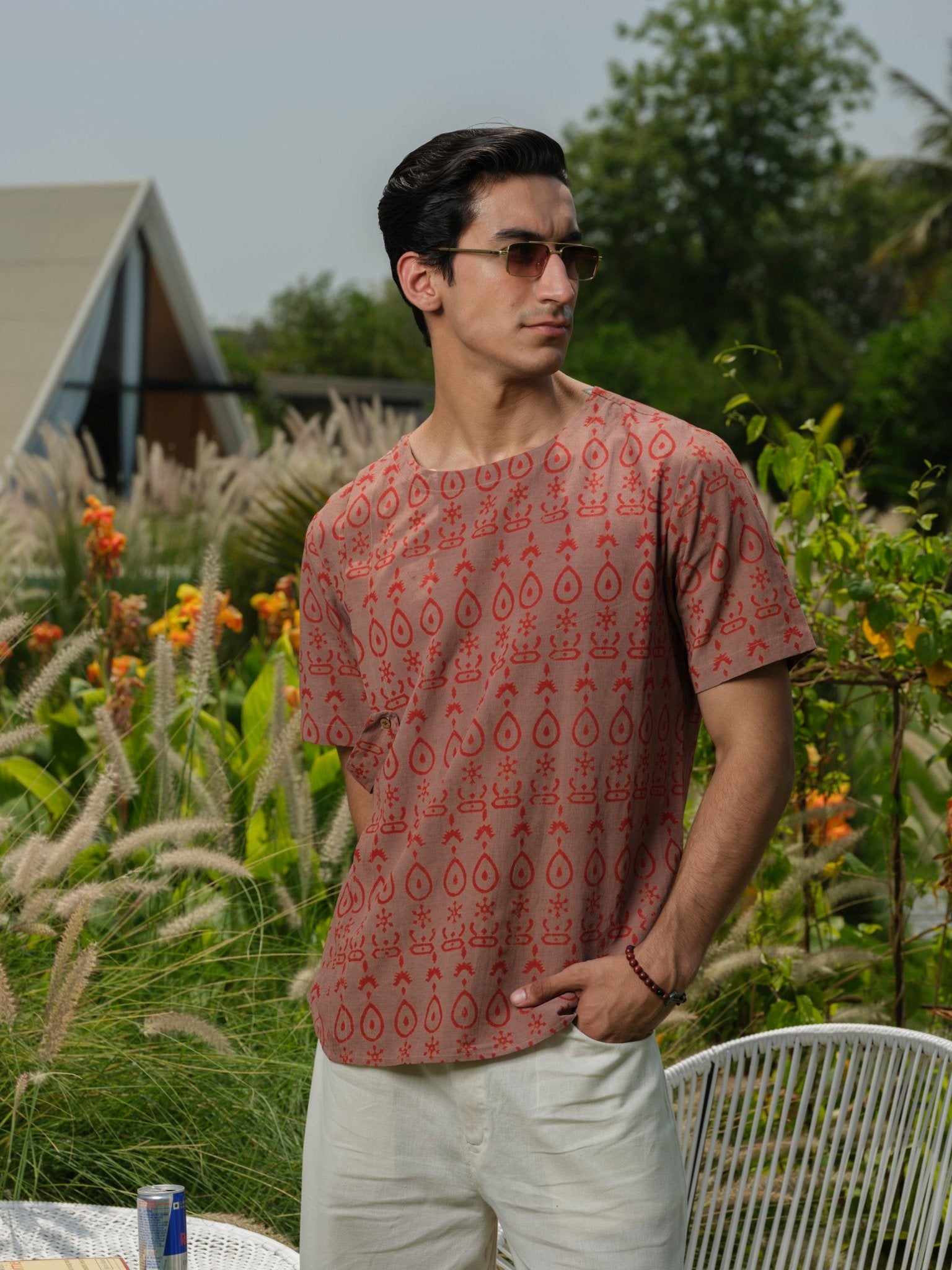 Tripundra - Block Print Tunic – Mens Tunic by Vasudhaa Vastrram available on Brown Living™. S . SKU: VVBLTH6S001M5003. Img 2.