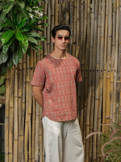 Tripundra - Block Print Tunic – Mens Tunic by Vasudhaa Vastrram available on Brown Living™. S . SKU: VVBLTH6S001M5003. Img 3.
