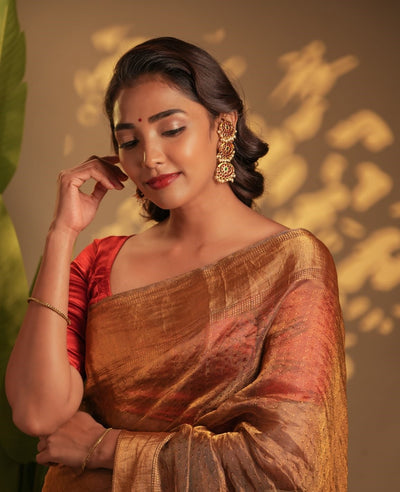Triveni Maatal Earrings | Handcrafted Traditional Statement Earrings – Womens Earrings on Brown Living™. SKU: SAR1020. Img 2.