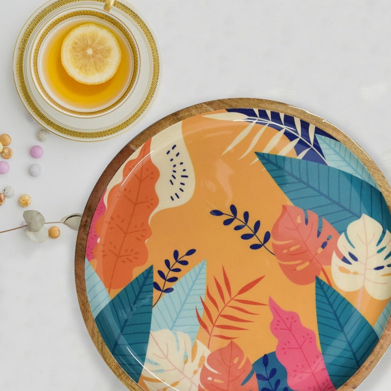Tropical Round Wooden Serving Platter | Verified Sustainable Trays & Platters on Brown Living™