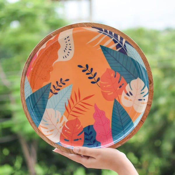 Tropical Round Wooden Serving Platter | Verified Sustainable Trays & Platters on Brown Living™
