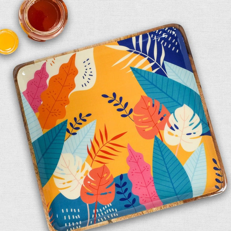Tropical Square Wooden Serving Platter | Verified Sustainable Trays & Platters on Brown Living™