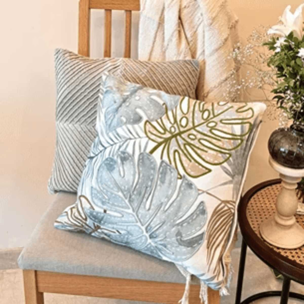 Tropical Whisper Cushion Cover Cotton Botanical Decorative Cover – Covers & Inserts on Brown Living™. SKU: TLD-BL-23. Img 6.
