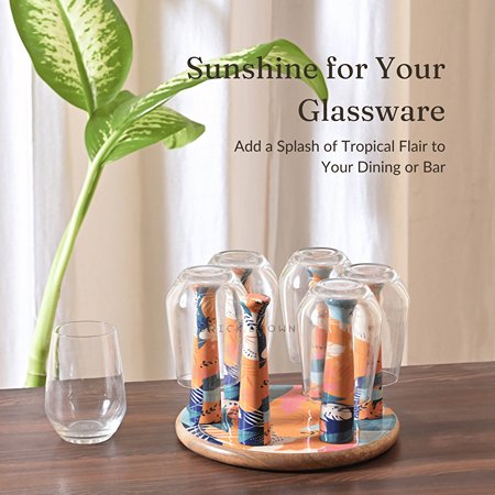 Tropical Wooden Glass Stand for Kitchen | Wine Glass Holder | Verified Sustainable by Brown Living™