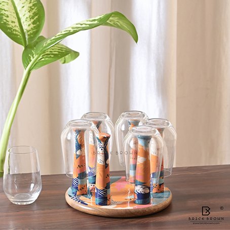 Tropical Wooden Glass Stand for Kitchen | Wine Glass Holder | Verified Sustainable Kitchen Organizers on Brown Living™