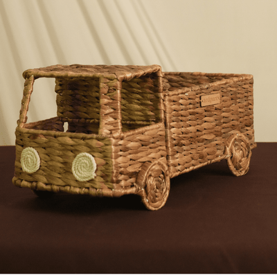 Truck Basket | Handwoven Water Hyacinth Storage Basket – Baskets & Boxes on Brown Living™. SKU: 605W. Img 3.