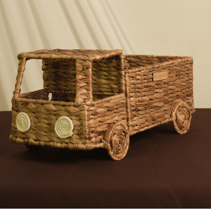 Truck Basket | Handwoven Water Hyacinth Storage Basket – Baskets & Boxes on Brown Living™. SKU: 605W. Img 3.