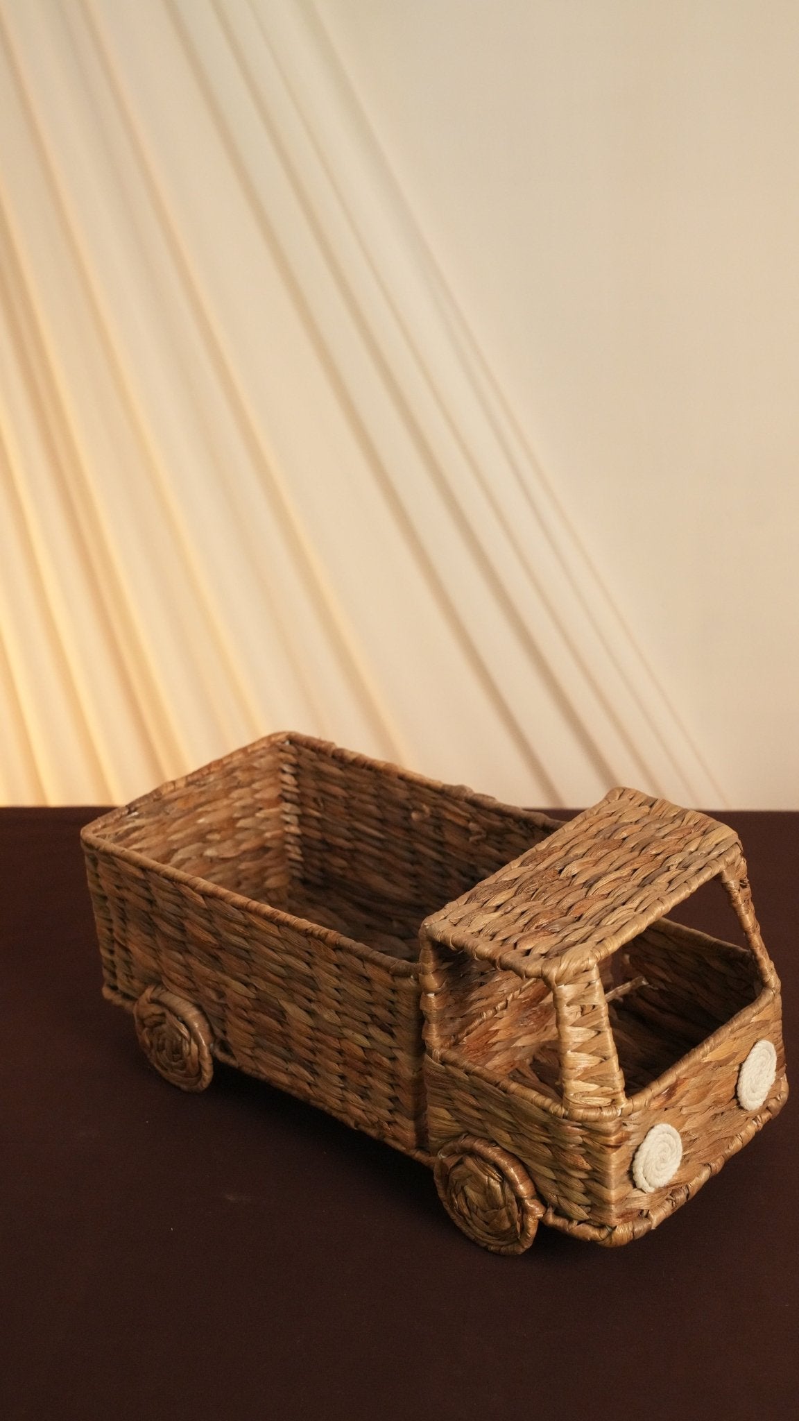 Truck Basket | Handwoven Water Hyacinth Storage Basket – Baskets & Boxes on Brown Living™. SKU: 605W. Img 2.