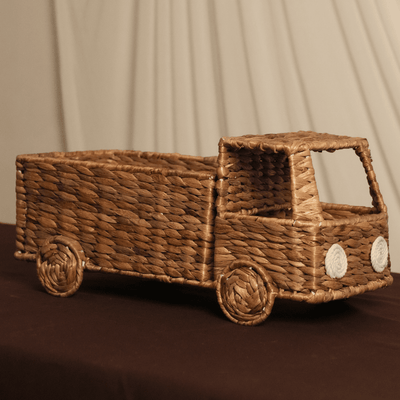 Truck Basket | Handwoven Water Hyacinth Storage Basket – Baskets & Boxes on Brown Living™. SKU: 605W. Img 4.