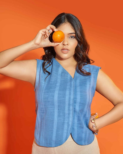 True Blue Hemp Crop Top – Timeless & Stylish Women’s Wear – Womens Top on Brown Living™. SKU: BHTS. Img 1.