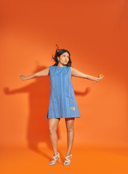 True Blue Shift Dress – Elegant Cotton Casual Dress – Womens Dress on Brown Living™. SKU: HBDS. Img 2.