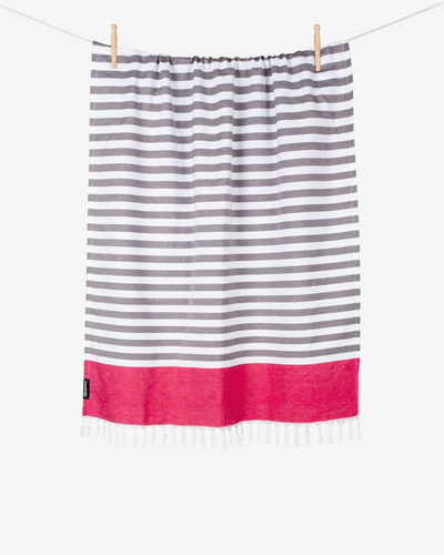 Bamboo & cotton Blend Woven Everyday Towels in Fuschia | Tula Stripe – Bath Linens on Brown Living™. SKU: WBT004. Img 6.