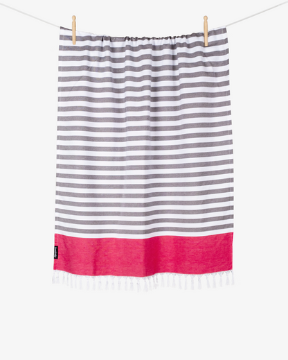 Bamboo & cotton Blend Woven Everyday Towels in Fuschia | Tula Stripe | Verified Sustainable by Brown Living™