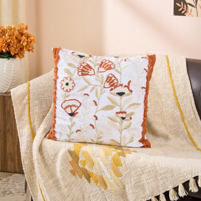 Tulip Rust Charm Cushion | Floral Accent Decorative Cushion – Pillow on Brown Living™. SKU: TEE-25719. Img 1.