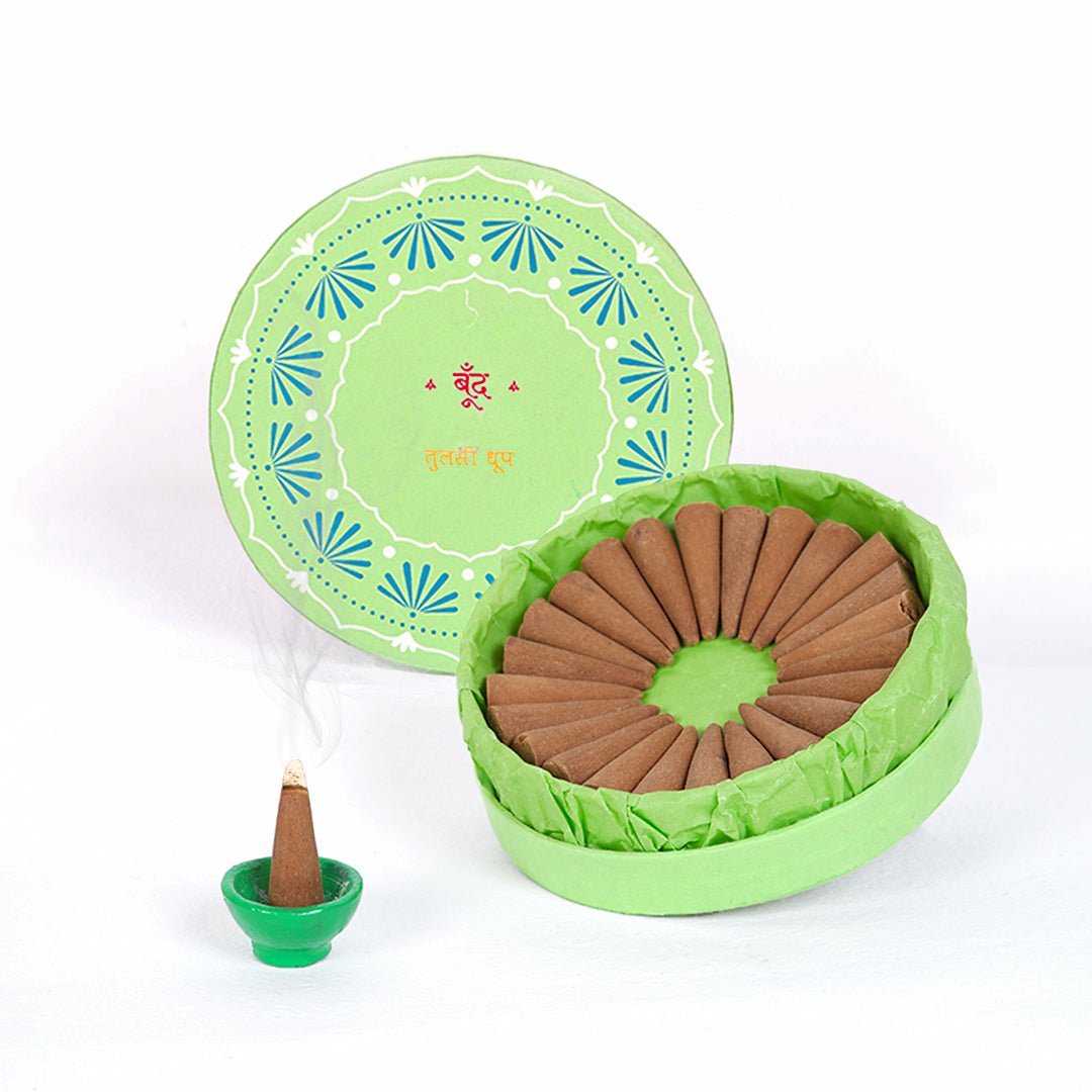 Tulsi Dhoop - Pure Holy Basil Incense Cones – Candles & Fragrances by Boond Fragrances available on Brown Living™. . SKU: BFD02. Img 1.