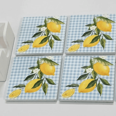 Tuscan Citrus Coasters Vibrant Drink Coasters Set – Coasters on Brown Living™. SKU: TLD-BL-10. Img 5.