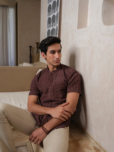 Tusht - Russett Block Print Shirt – Mens Shirt by Vasudhaa Vastrram available on Brown Living™. S . SKU: VBLHS6S001M50005. Img 5.