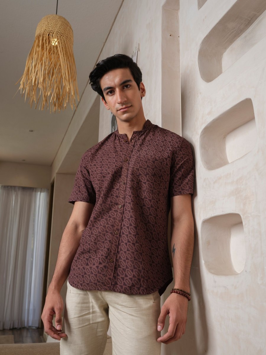 Tusht - Russett Block Print Shirt – Mens Shirt by Vasudhaa Vastrram available on Brown Living™. S . SKU: VBLHS6S001M50005. Img 3.