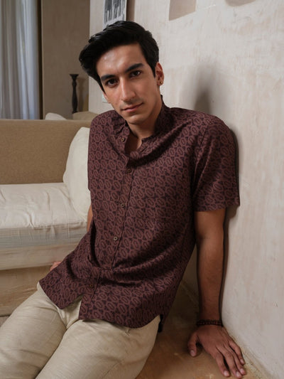 Tusht - Russett Block Print Shirt – Mens Shirt by Vasudhaa Vastrram available on Brown Living™. S . SKU: VBLHS6S001M50005. Img 4.