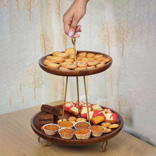 Twin Tier Mango Wood Cake Stand from Aakriti Ahuja Collection | Verified Sustainable Cooking & Baking Supplies on Brown Living™