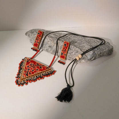 Two in One Multicolor Repurposed Fabric Wood Pendant Earrings Set – Womens Earrings on Brown Living™. SKU: JCC017. Img 4.