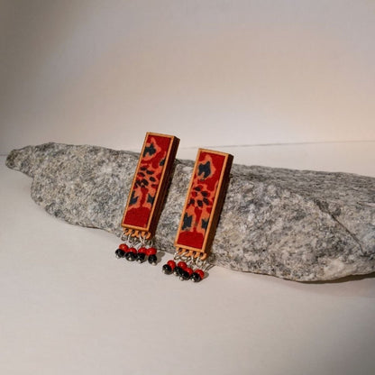 Two in One Multicolor Repurposed Fabric Wood Pendant Earrings Set – Womens Earrings on Brown Living™. SKU: JCC017. Img 5.