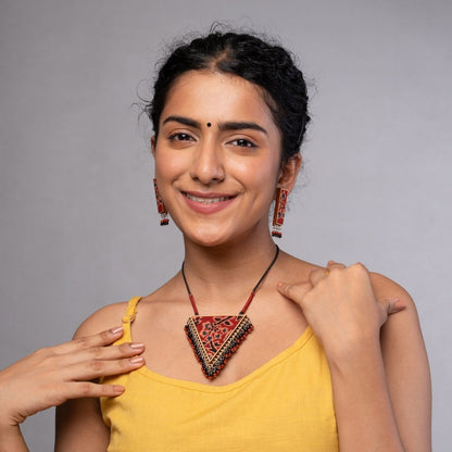 Two in One Multicolor Repurposed Fabric Wood Pendant Earrings Set – Womens Earrings on Brown Living™. SKU: JCC017. Img 1.