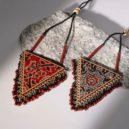 Two in One Multicolor Repurposed Fabric Wood Pendant Earrings Set – Womens Earrings on Brown Living™. SKU: JCC017. Img 2.