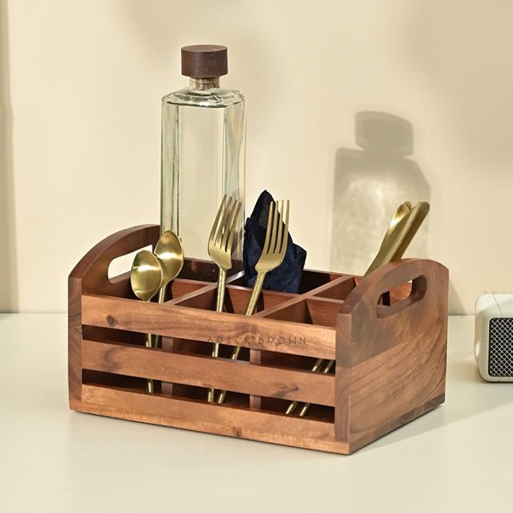 Two in One Wooden Flatware Organizer and Tea Glass Holder | Verified Sustainable by Brown Living™