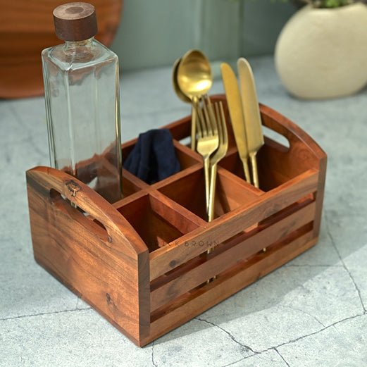 Two in One Wooden Flatware Organizer and Tea Glass Holder | Verified Sustainable by Brown Living™