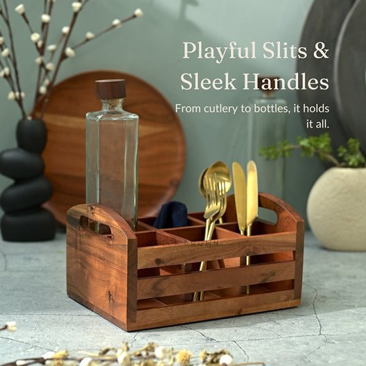 Two in One Wooden Flatware Organizer and Tea Glass Holder | Verified Sustainable by Brown Living™