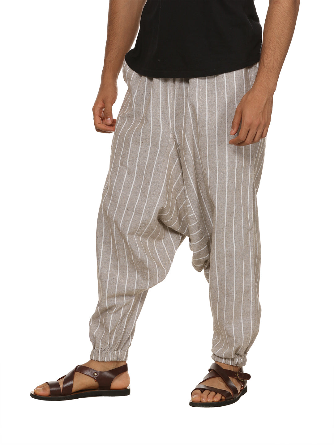 Men's Harem Pant | Grey Stripes | Fits Waist Size 28" to 36" | Verified Sustainable by Brown Living™