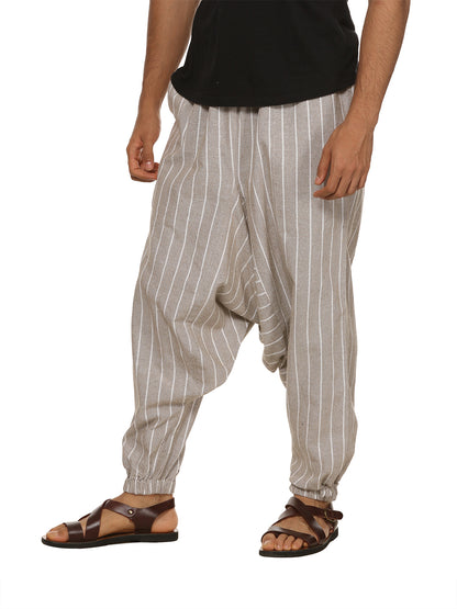 Men's Harem Pant | Grey Stripes | Fits Waist Size 28" to 36" | Verified Sustainable by Brown Living™