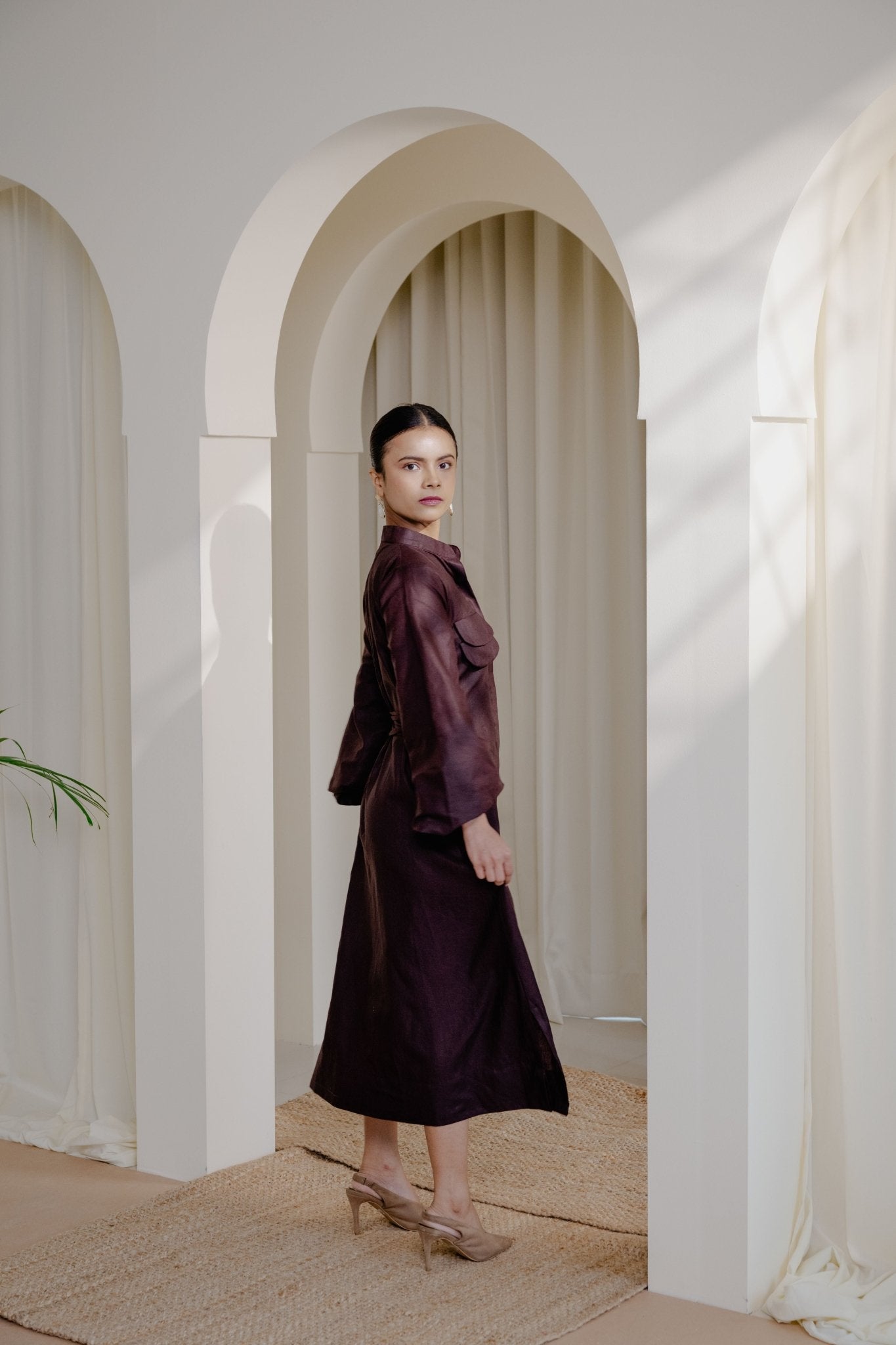 Umber Maxi Dress For Women Linen Cotton Blend Dress – Womens Dress on Brown Living™. SKU: LC-UMR-XXS. Img 2.