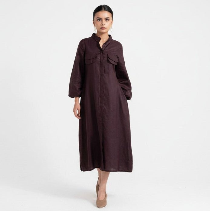 Umber Maxi Dress For Women Linen Cotton Blend Dress – Womens Dress on Brown Living™. SKU: LC-UMR-XXS. Img 1.