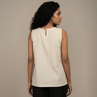 Unbleached Cotton & Gamcha Top | Hand - Painted Devi – Womens Top on Brown Living™. SKU: ASMDM. Img 3.