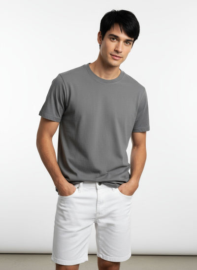 Unisex Natural Dye Solid Tee Dark Grey Cotton T-Shirt – Mens T-Shirt on Brown Living™. SKU: UTP-N25101-S-DKGY. Img 1.