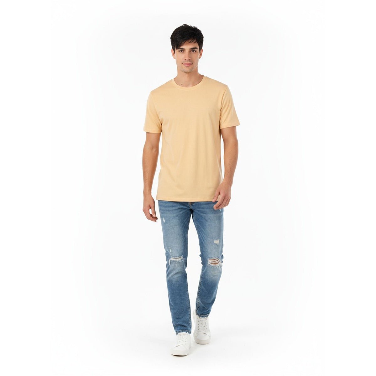 Unisex Natural Dye Solid Tee Harvest Yellow Cotton T-Shirt – Womens T-Shirt on Brown Living™. SKU: UTP-N25101-S-HRYL. Img 10.