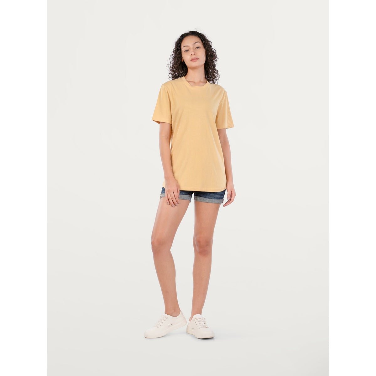 Unisex Natural Dye Solid Tee Harvest Yellow Cotton T-Shirt – Mens T-Shirt on Brown Living™. SKU: UTP-N25101-S-HRYL. Img 3.