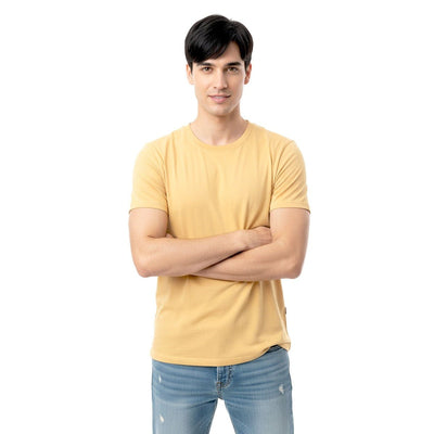 Unisex Natural Dye Solid Tee Harvest Yellow Cotton T-Shirt – Womens T-Shirt on Brown Living™. SKU: UTP-N25101-S-HRYL. Img 9.