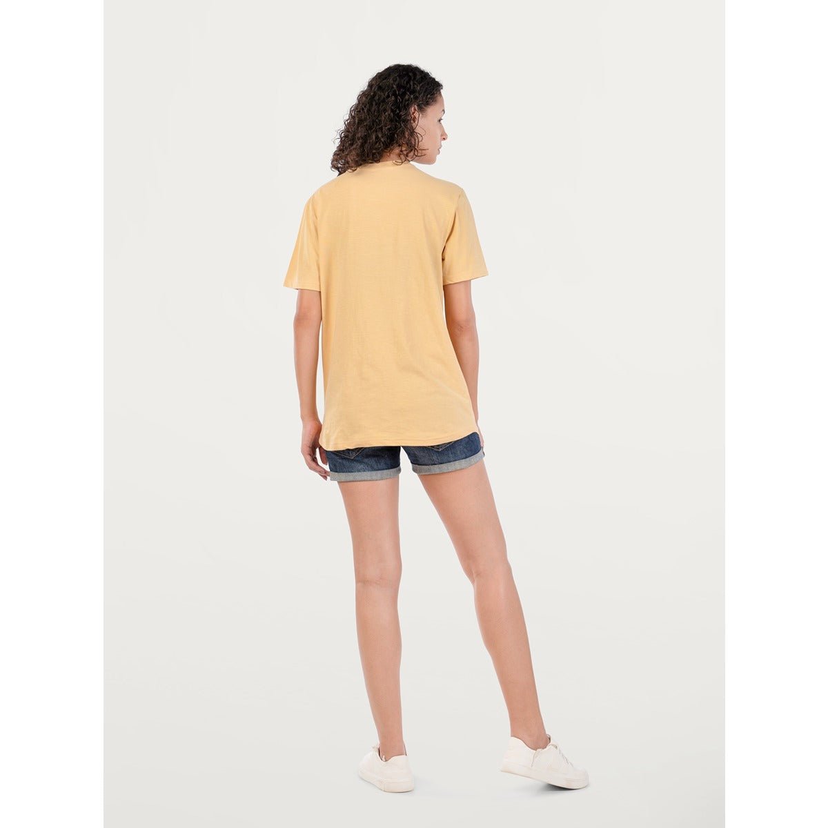 Unisex Natural Dye Solid Tee Harvest Yellow Cotton T-Shirt – Mens T-Shirt on Brown Living™. SKU: UTP-N25101-S-HRYL. Img 2.