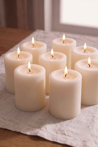 Unscented Pillar Candle Set | Decorative Home Candles – Outdoor Candles on Brown Living™. SKU: IVRPCSW8. Img 21.