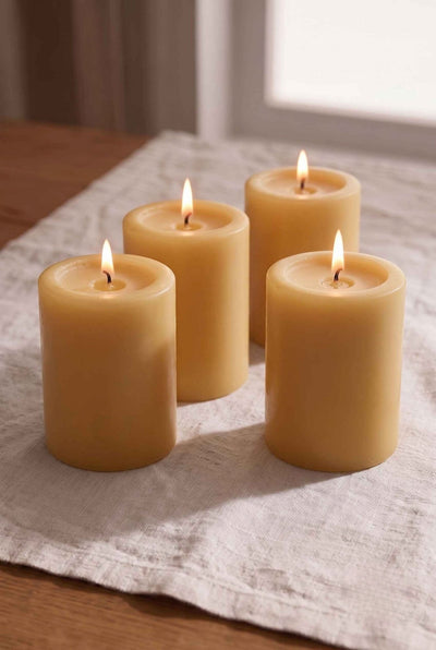 Unscented Pillar Candle Set | Decorative Home Candles – Outdoor Candles on Brown Living™. SKU: IVRPCSY4. Img 15.