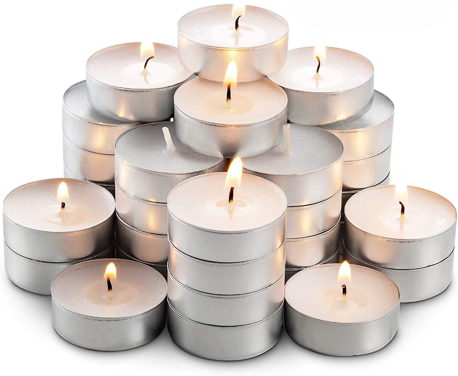 Unscented Tealight Candles Pack of 50 | Smokeless, Long - Lasting Wax – Candles & Fragrances on Brown Living™. SKU: TPCK50. Img 2.