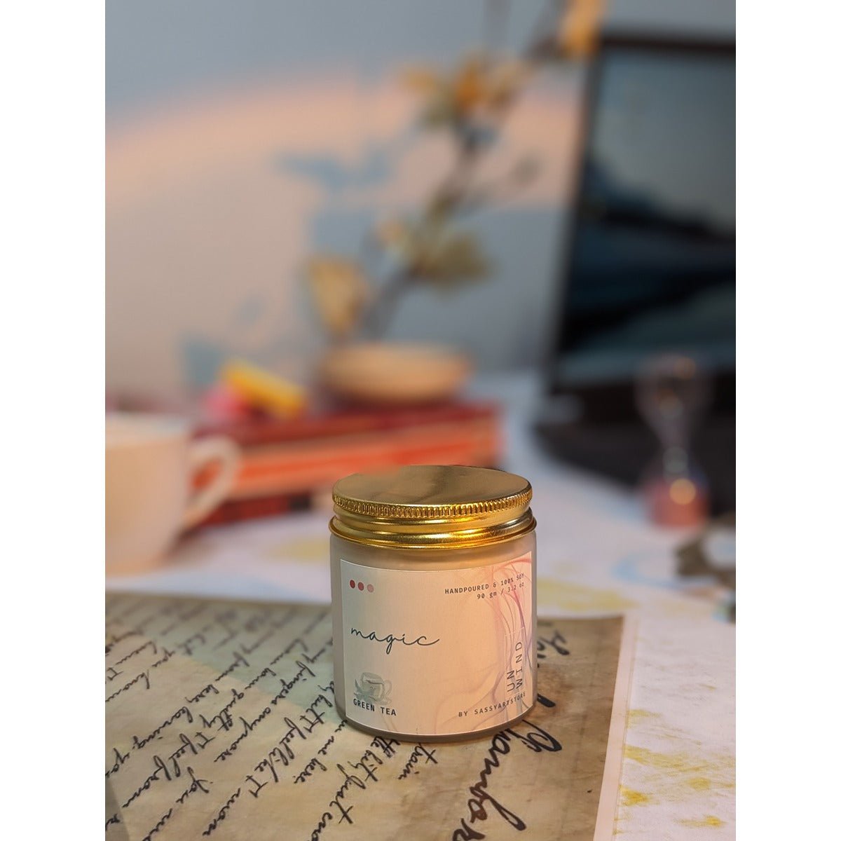 Unwind Collection Magic Green Tea Aroma Candle | Soy Wax Candle – Candles & Fragrances on Brown Living™. SKU: SSAS-265LAVR. Img 1.