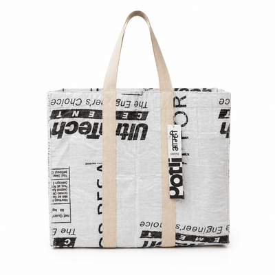 Upcycled Cement Tote Bag | Recycled Cement Sack Tote – Tote Bag on Brown Living™. SKU: MARKETBAGWHI. Img 6.