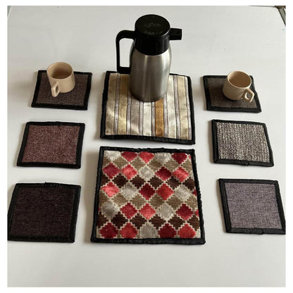 Upcycled Cloth Handwoven Coasters – Set of 8 | Natural Table Essential – Coasters on Brown Living™. SKU: BL-IA-D2_Design2. Img 2.