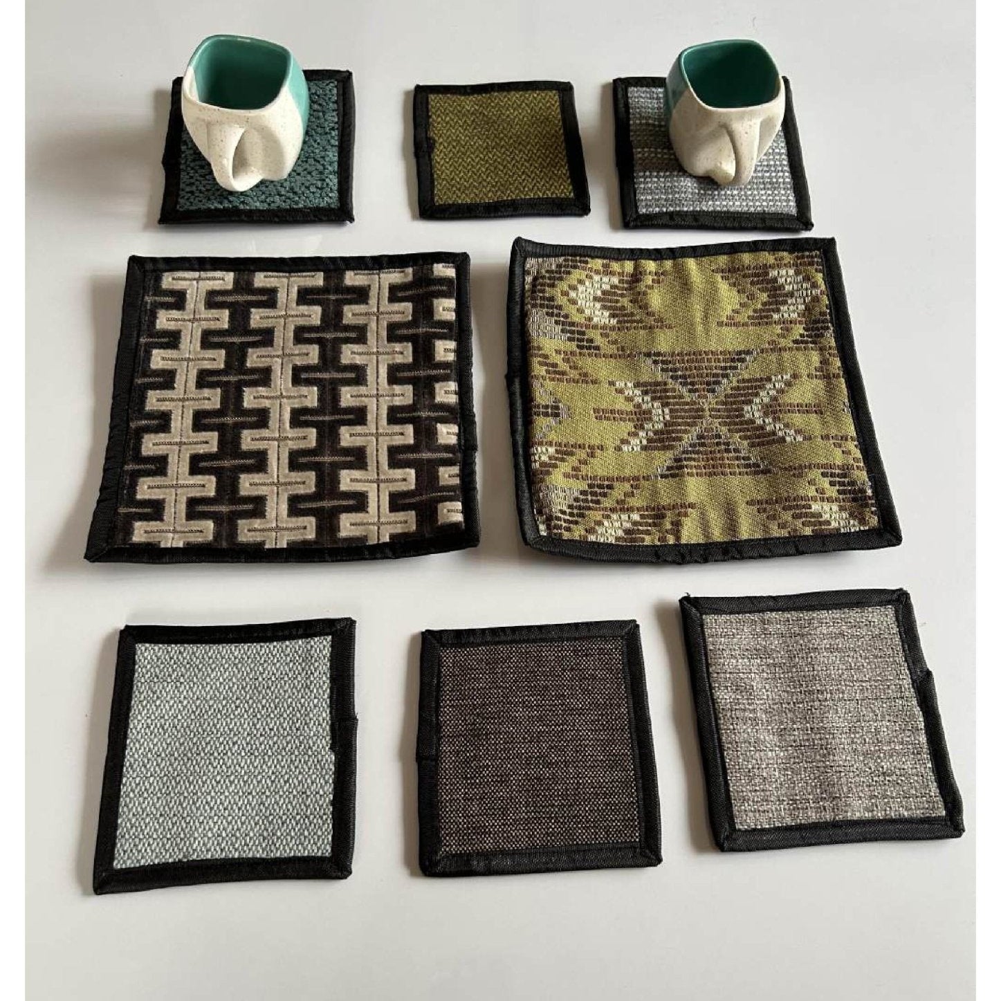 Upcycled Cloth Handwoven Coasters – Set of 8 | Natural Table Essential – Coasters on Brown Living™. SKU: BL-IA-D3_Design3. Img 3.